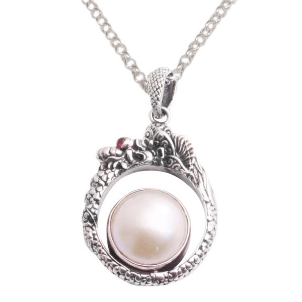 Alternate image for Cultured Pearl and Garnet Dragon Necklace from Bali Brave Basuki