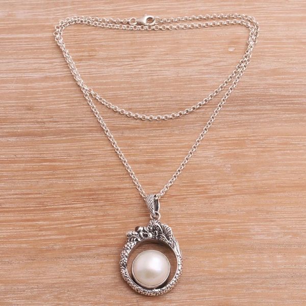 Alternate image for Cultured Pearl and Garnet Dragon Necklace from Bali Brave Basuki