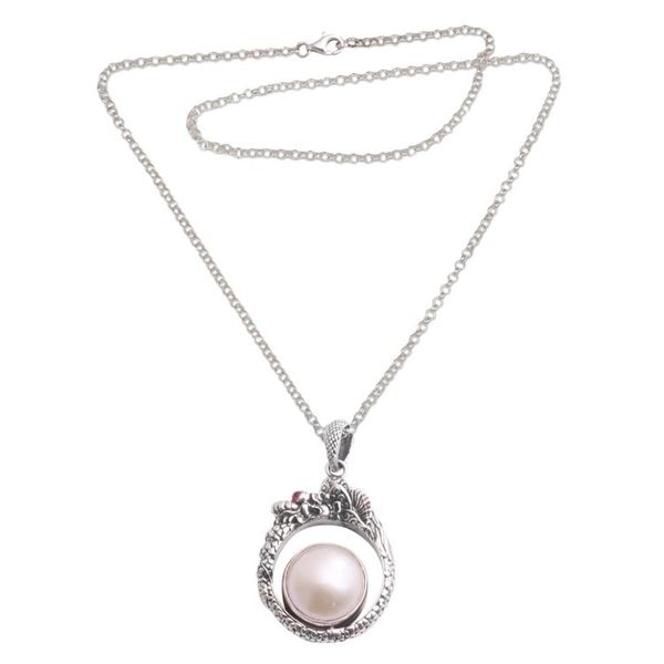 Alternate image for Cultured Pearl and Garnet Dragon Necklace from Bali Brave Basuki