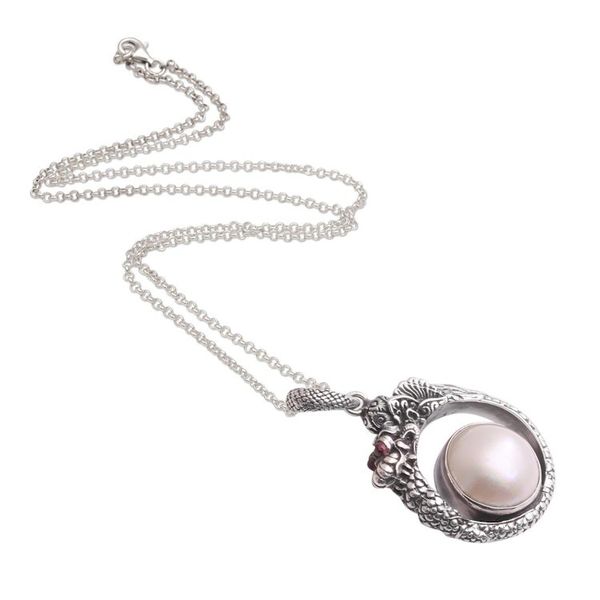 Alternate image for Cultured Pearl and Garnet Dragon Necklace from Bali Brave Basuki