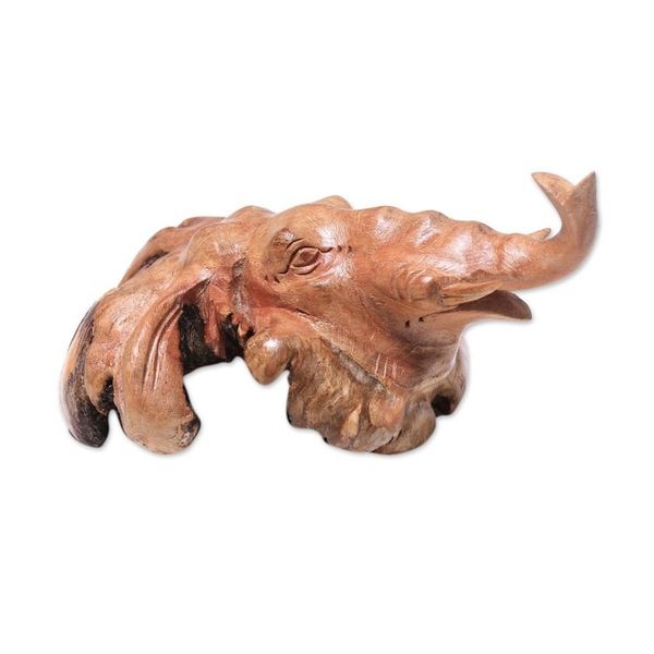 Alternate image for Hand-Carved Benalu Wood Elephant Figurine from Bali Head of the Elephant
