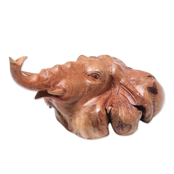 Alternate image for Hand-Carved Benalu Wood Elephant Figurine from Bali Head of the Elephant