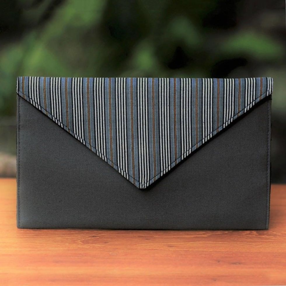 Grey and Black Cotton Wristlet Clutch with Interior Pocket 'Lurik Amplop Grey'