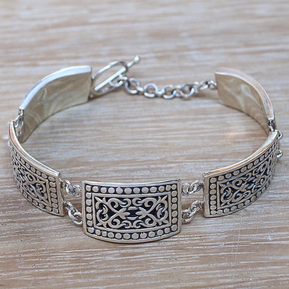 Sterling Silver Link Bracelet Crafted in Java 'Balinese Wall'