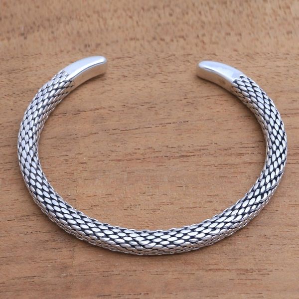Alternate image for Link Motif Sterling Silver Cuff Bracelet Crafted in Bali Cobras Skin