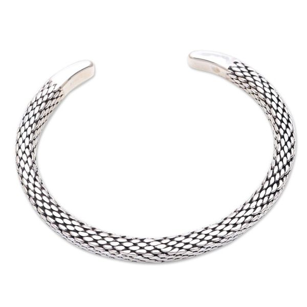 Alternate image for Link Motif Sterling Silver Cuff Bracelet Crafted in Bali Cobras Skin
