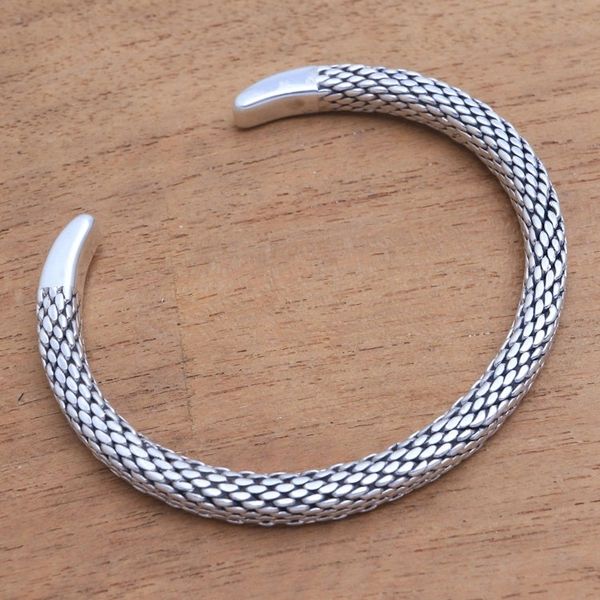Alternate image for Link Motif Sterling Silver Cuff Bracelet Crafted in Bali Cobras Skin