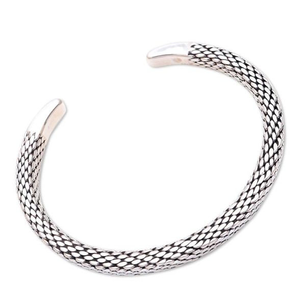 Alternate image for Link Motif Sterling Silver Cuff Bracelet Crafted in Bali Cobras Skin