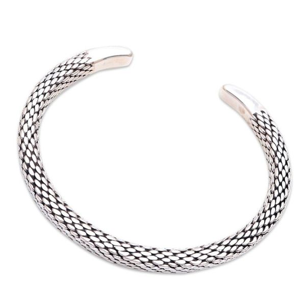 Alternate image for Link Motif Sterling Silver Cuff Bracelet Crafted in Bali Cobras Skin