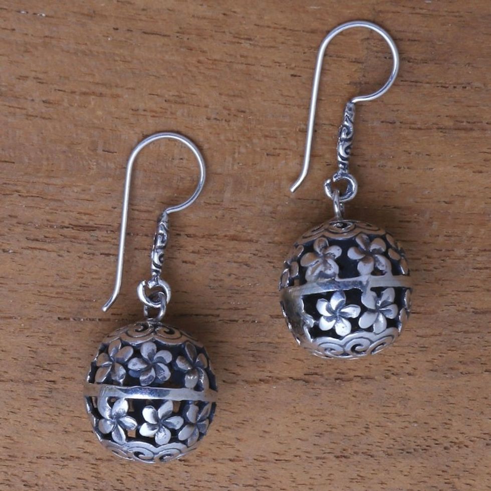 Frangipani Flower Sterling Silver Dangle Earrings from India 'Frangipani Lanterns'