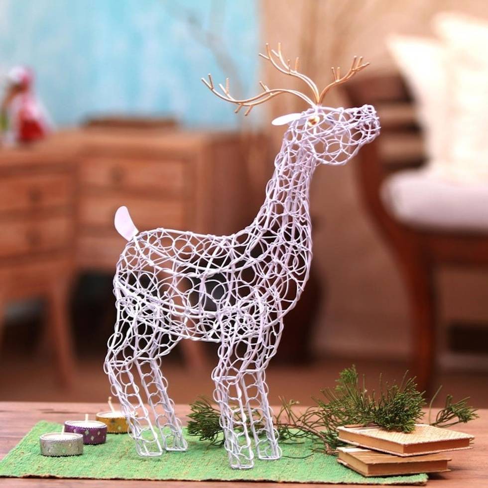 White Steel Wire Reindeer Holiday Decor from Bali 'Wire Reindeer'