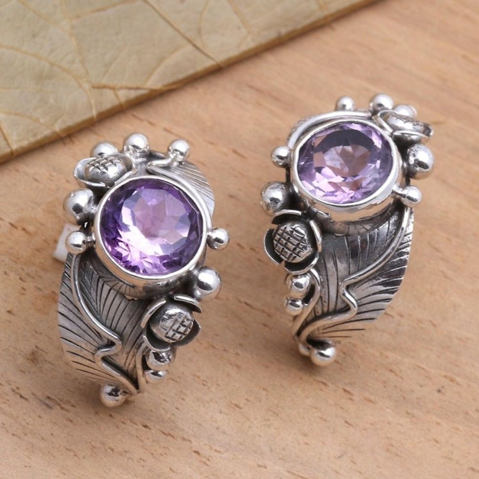 Sterling Half-Hoop Earrings with 6 Carats of Amethyst 'Bountiful Garden'
