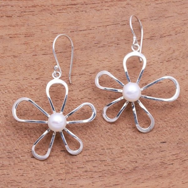Alternate image for Floral Cultured Pearl Dangle Earrings Crafted in Bali Flowers Center