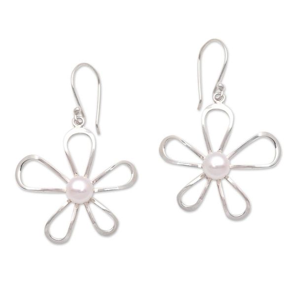 Alternate image for Floral Cultured Pearl Dangle Earrings Crafted in Bali Flowers Center