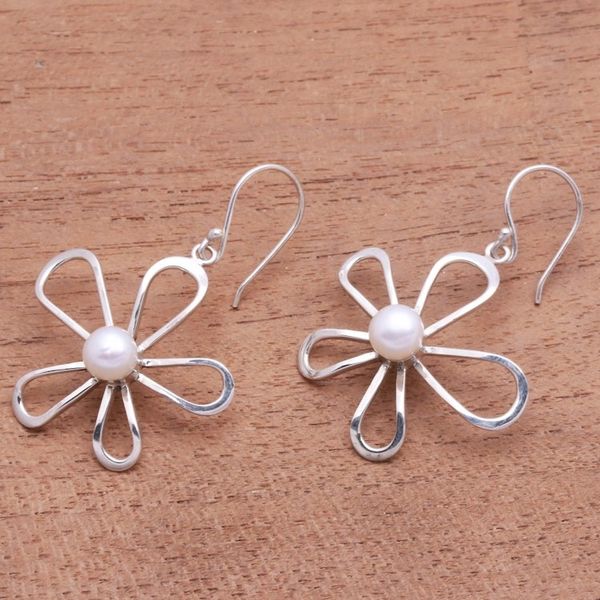 Alternate image for Floral Cultured Pearl Dangle Earrings Crafted in Bali Flowers Center