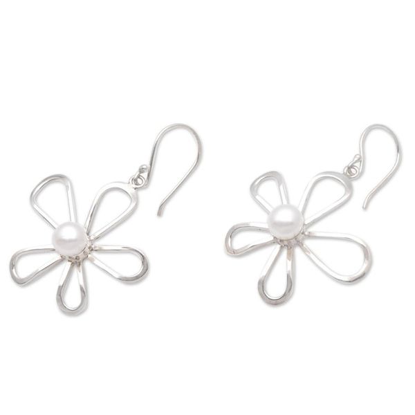 Alternate image for Floral Cultured Pearl Dangle Earrings Crafted in Bali Flowers Center