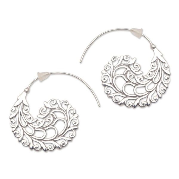 Alternate image for Vine Pattern Sterling Silver Half-Hoop Earrings from Bali Romantic Vines