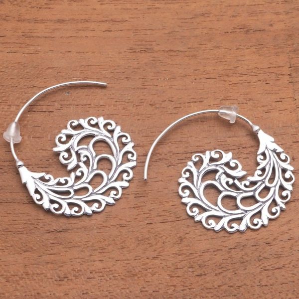 Alternate image for Vine Pattern Sterling Silver Half-Hoop Earrings from Bali Romantic Vines