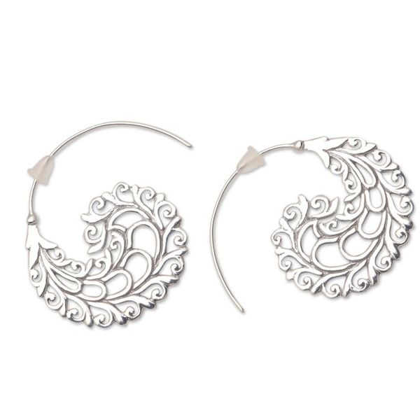 Alternate image for Vine Pattern Sterling Silver Half-Hoop Earrings from Bali Romantic Vines