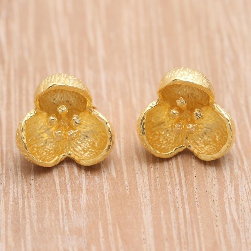 18k Gold Plated Floral Stud Earrings from Bali 'Bell Blossom'