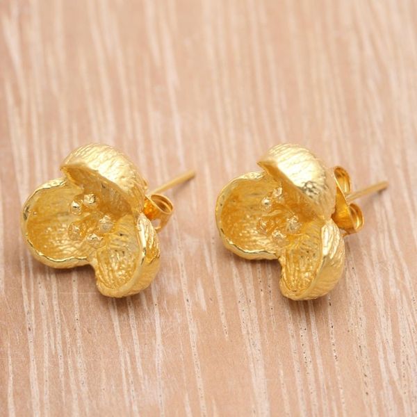Alternate image for 18k Gold Plated Floral Stud Earrings from Bali Bell Blossom