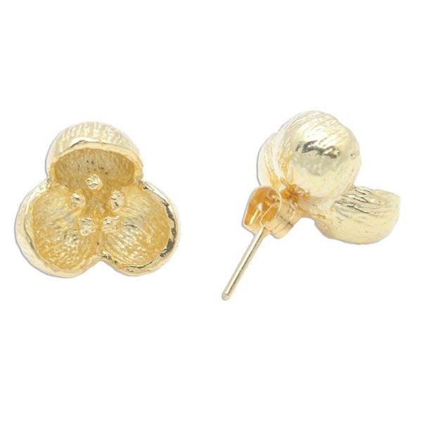 Alternate image for 18k Gold Plated Floral Stud Earrings from Bali Bell Blossom