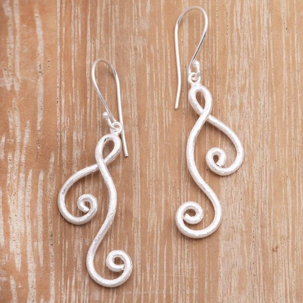 Modern Brushed Sterling Silver Earrings Handcrafted in Bali 'Silver Song'
