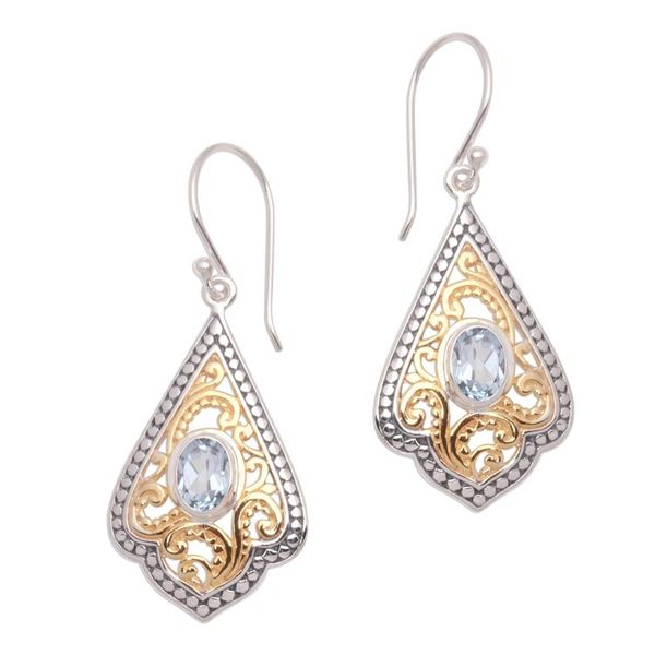 Alternate image for Swirl Pattern Gold Accented Blue Topaz Dangle Earrings Glamorous Kites