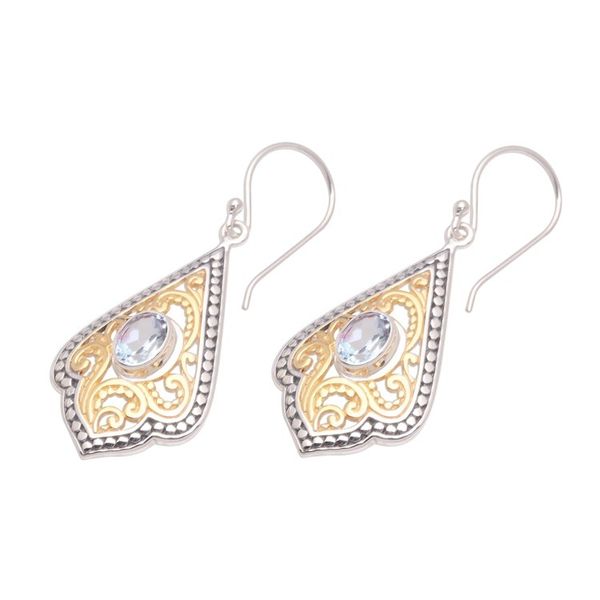 Alternate image for Swirl Pattern Gold Accented Blue Topaz Dangle Earrings Glamorous Kites