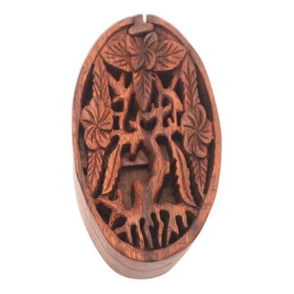 Alternate image for Floral Suar Wood Puzzle Box from Bali Plumeria Oval