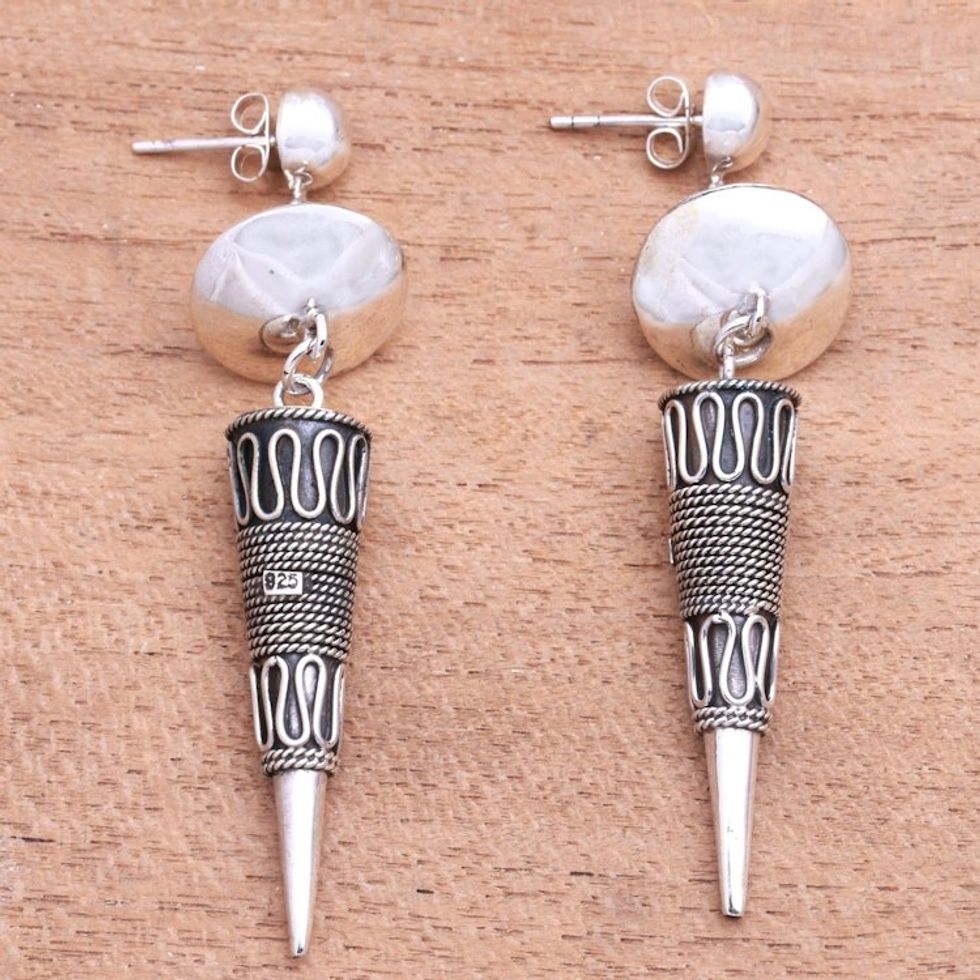 Handmade Sterling Silver Pendulum Dangle Earrings from Bali 'Winsome Pendulums'