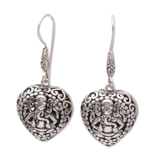 Alternate image for Heart-Shaped Sterling Silver Ganesha Dangle Earrings Heart of Ganesha