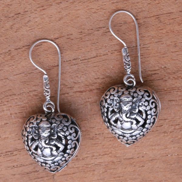 Alternate image for Heart-Shaped Sterling Silver Ganesha Dangle Earrings Heart of Ganesha
