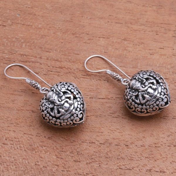 Alternate image for Heart-Shaped Sterling Silver Ganesha Dangle Earrings Heart of Ganesha