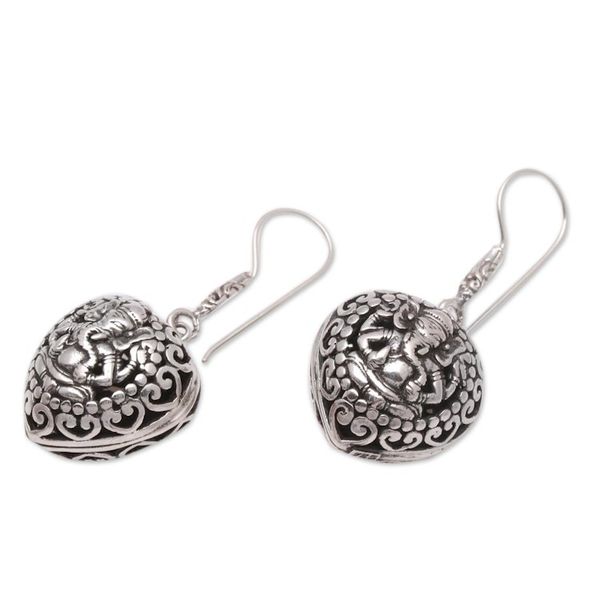 Alternate image for Heart-Shaped Sterling Silver Ganesha Dangle Earrings Heart of Ganesha