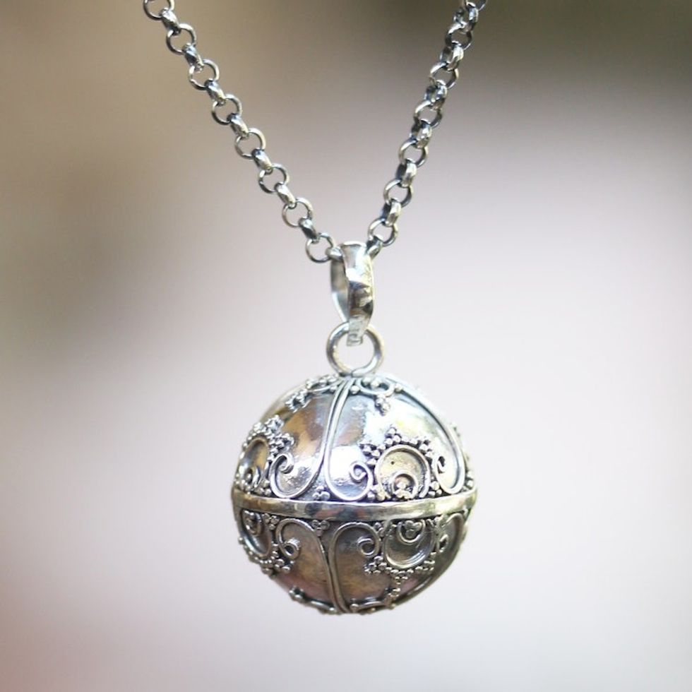 Sterling Silver Amulet Harmony Ball Necklace 'Caring Love'