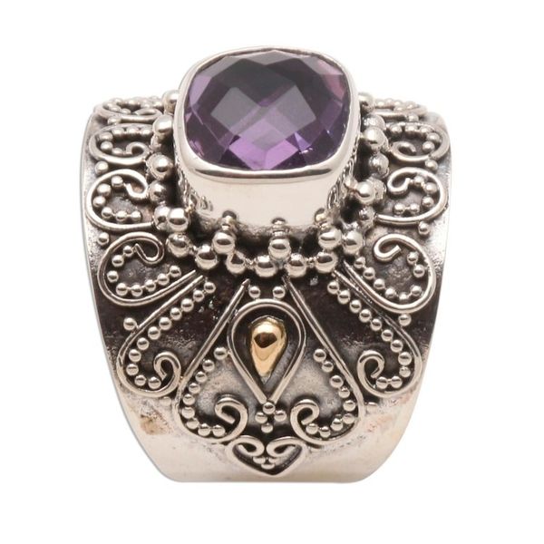 Alternate image for Bali Gold Accent Silver and Checkerboard Amethyst Ring Lilac Checkerboard Window
