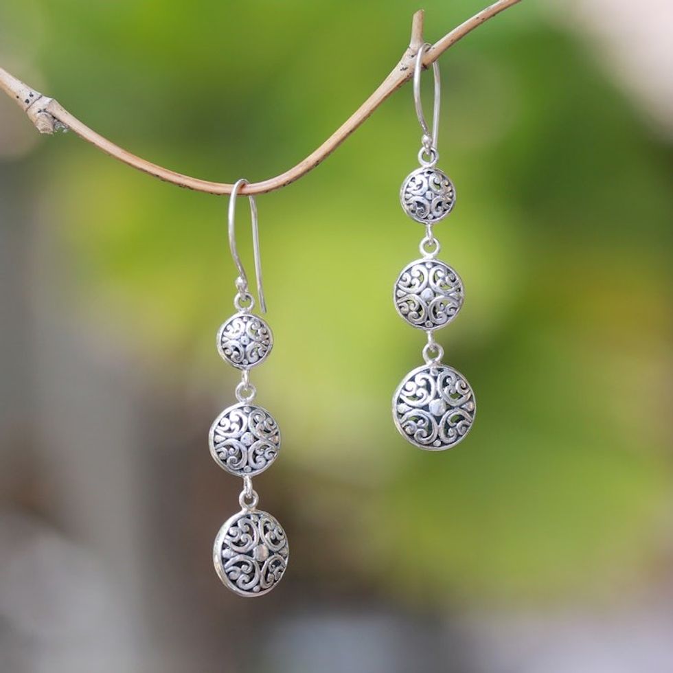 Sterling Silver Bauble Dangle Earrings Crafted in Bali 'Delightful Baubles'
