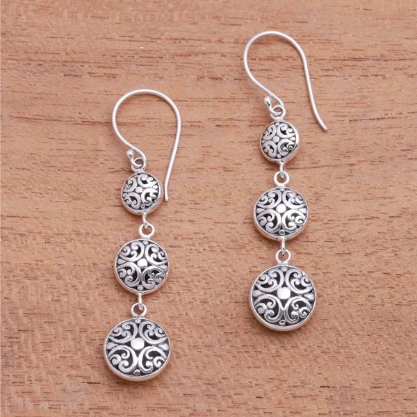 Alternate image for Sterling Silver Bauble Dangle Earrings Crafted in Bali Delightful Baubles