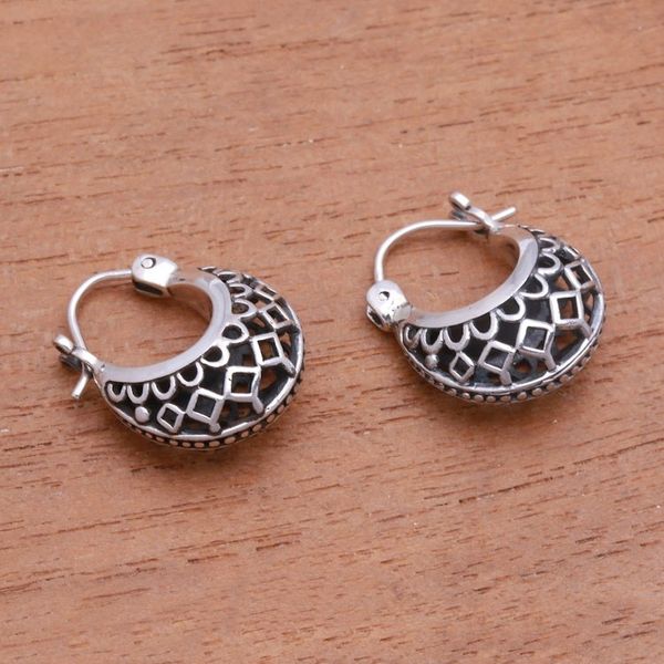 Alternate image for Openwork Sterling Silver Hoop Earrings from Bali Curved Elegance