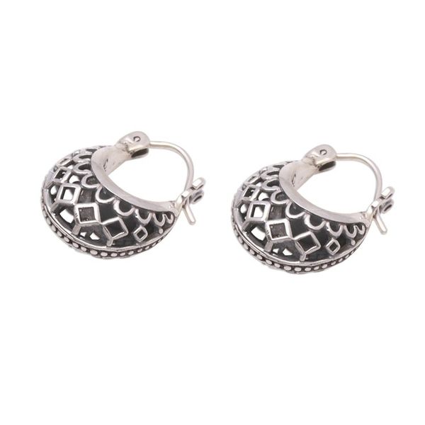 Alternate image for Openwork Sterling Silver Hoop Earrings from Bali Curved Elegance