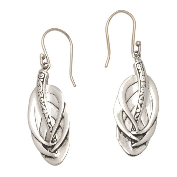 Alternate image for Feather-Shaped Sterling Silver Dangle Earrings from Bali Tufted Feathers