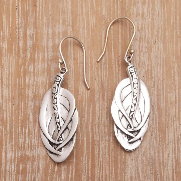 Alternate image for Feather-Shaped Sterling Silver Dangle Earrings from Bali Tufted Feathers