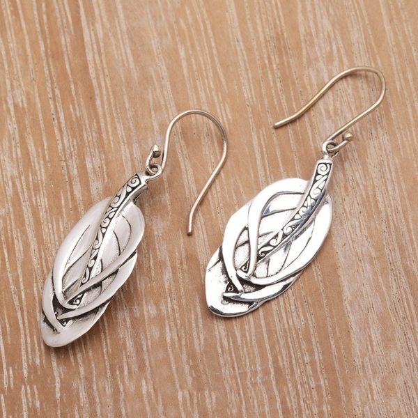 Alternate image for Feather-Shaped Sterling Silver Dangle Earrings from Bali Tufted Feathers
