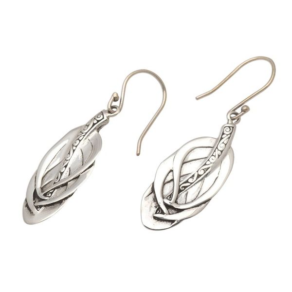Alternate image for Feather-Shaped Sterling Silver Dangle Earrings from Bali Tufted Feathers