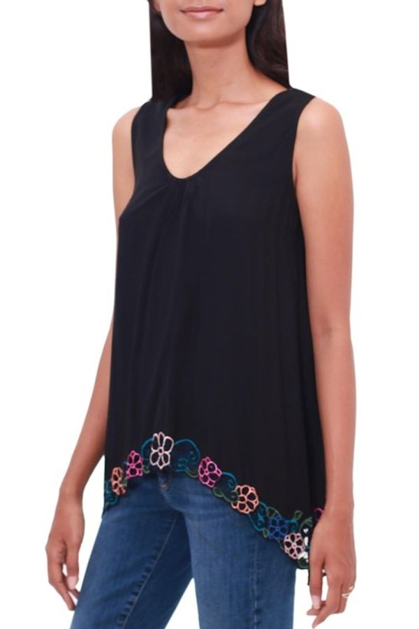 Alternate image for Floral Embroidered Rayon Blouse in Black from Bali Flower Colors in Black