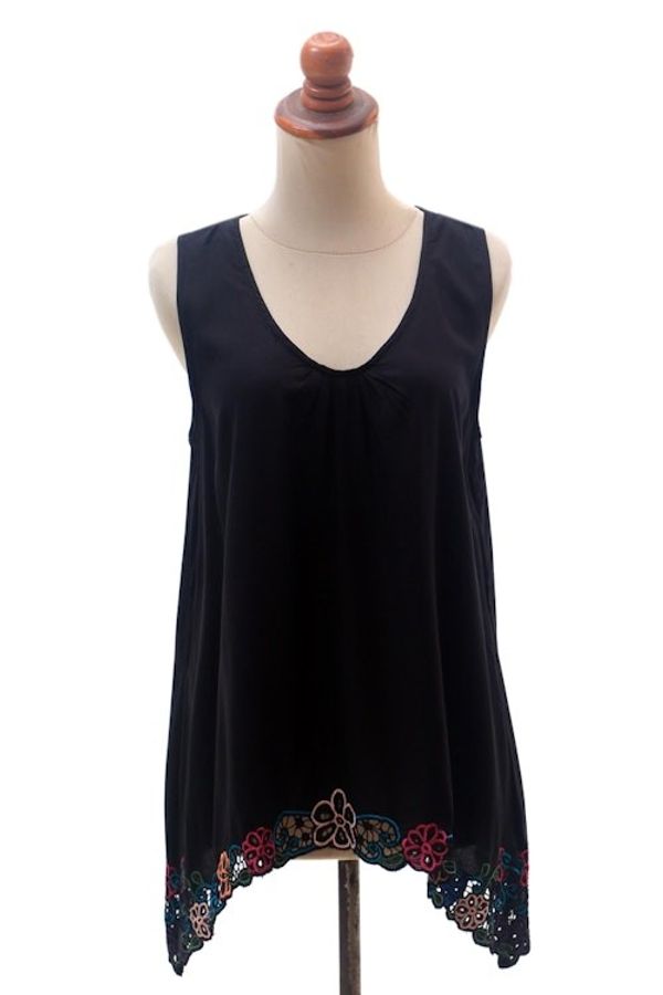Alternate image for Floral Embroidered Rayon Blouse in Black from Bali Flower Colors in Black