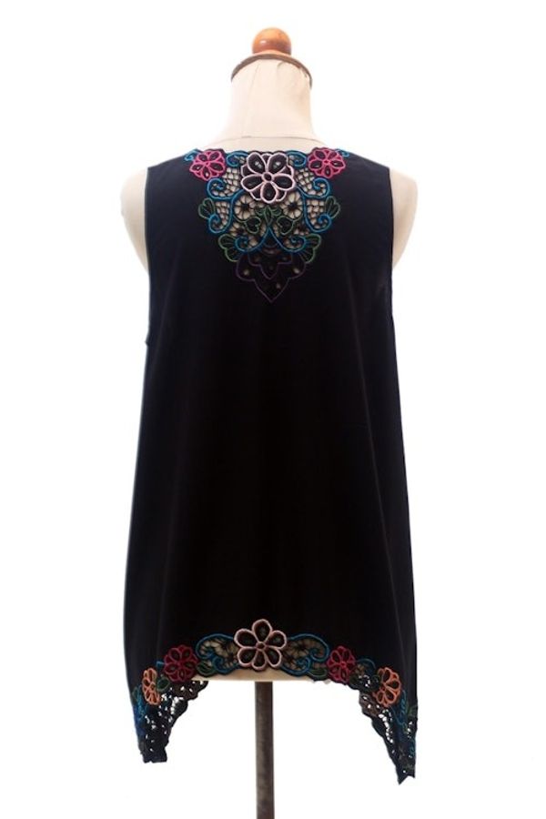 Alternate image for Floral Embroidered Rayon Blouse in Black from Bali Flower Colors in Black