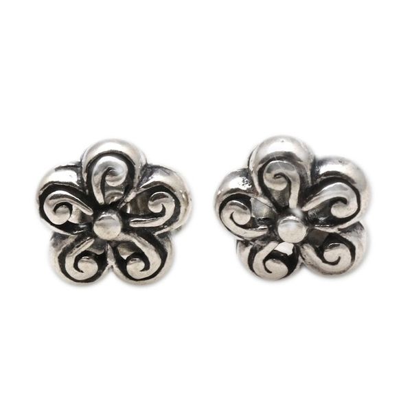 Alternate image for Spiral Pattern Floral Sterling Silver Stud Earrings Small Curls