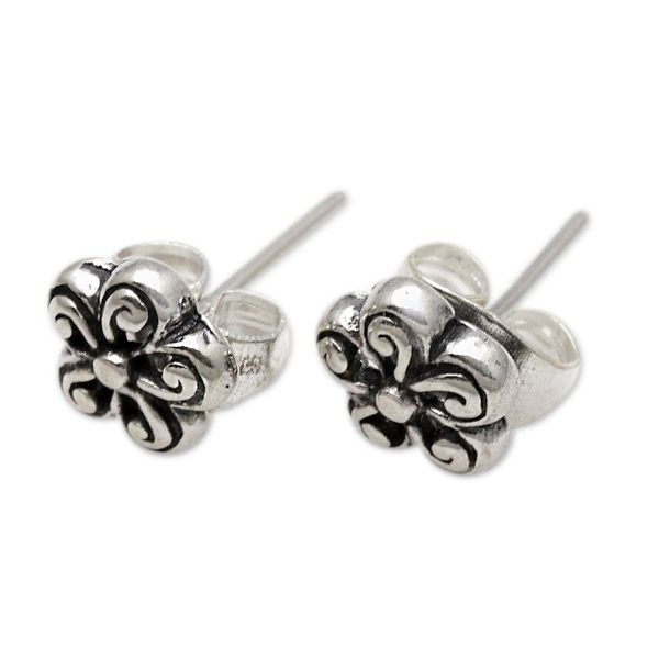 Alternate image for Spiral Pattern Floral Sterling Silver Stud Earrings Small Curls